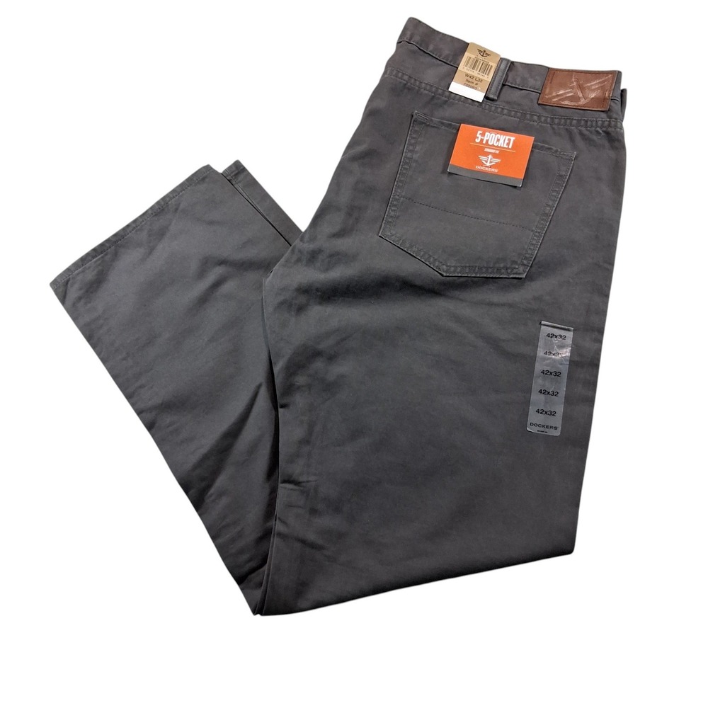 Dockers Mens Straight Fit 5-Pocket Pants 42x32 Grey Cotton Classic 18966